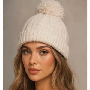 Barefoot Dreams CozyChic Cable Beanie with Pom Pom Gift Warm Holidays
